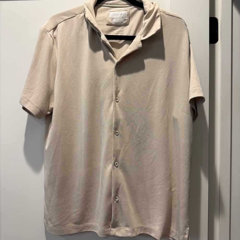 Quiet Luxury Resort Porter & Ash Men's XL Beige Modal Camp Collar Shirt